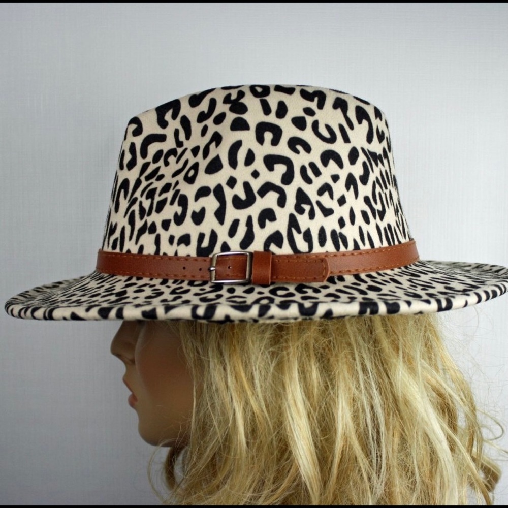 New! Sale 🔥 Ivory Leopard Felt Wool Belted Panama Hat - Picture 2 of 11